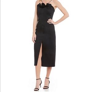 Sheath Halter midi black dress